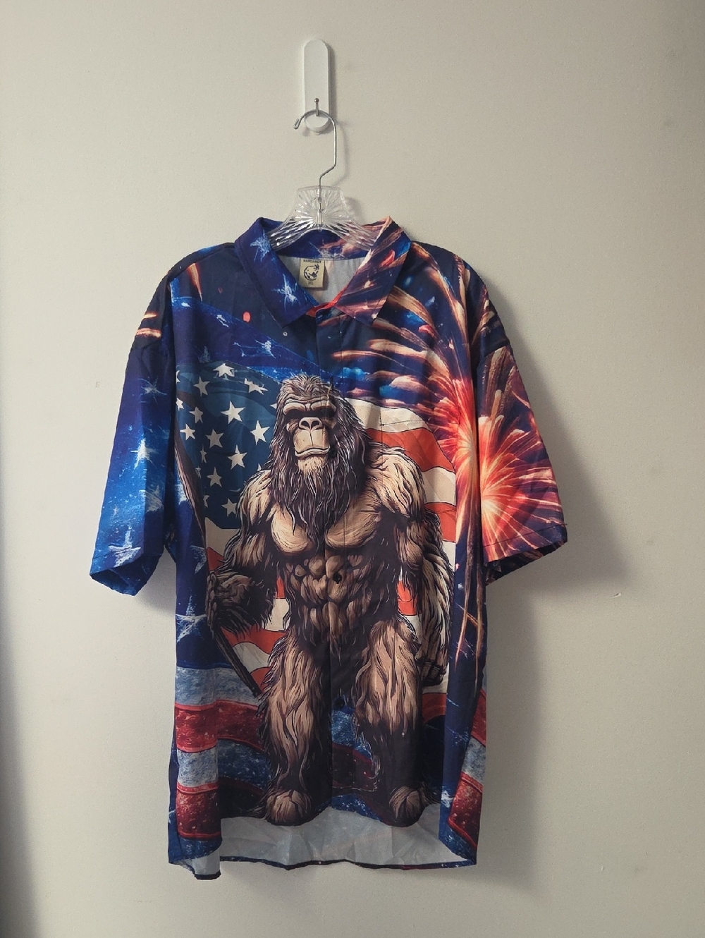 Hardaddy Bigfoot Graphic Short Sleeve Shirt with Bold Red, White & Blue Print